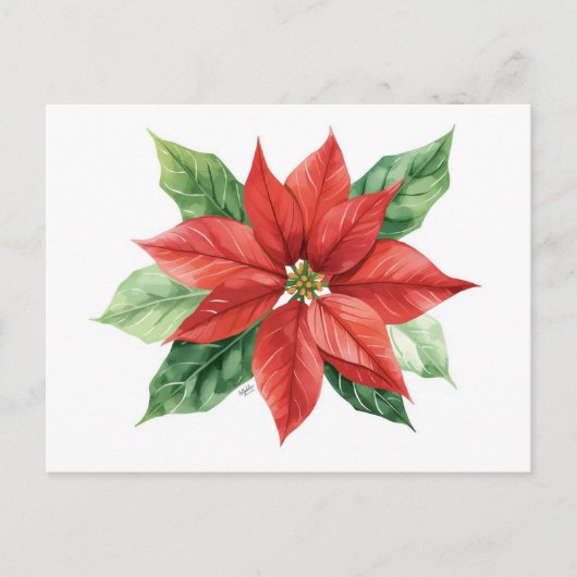 Classic Watercolor Red Poinsettia Flower Feestdagenkaart (Voorkant)