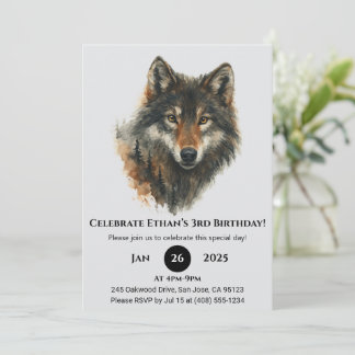 Classic Watercolor Wolf Birthday Kaart