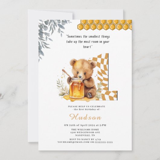 Classic Waterverf Beer Honey Eerste verjaardag Kaart (Voorkant)