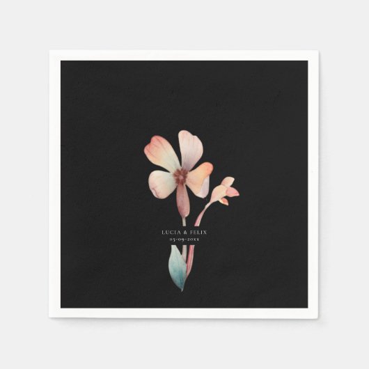 Classic Waterverf Blauw Bladeren Floral Zwart Serv Servet (Voorkant)