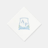 Classic Waterverf Blue Hydrangea Wedding Crest Servet (Hoek)