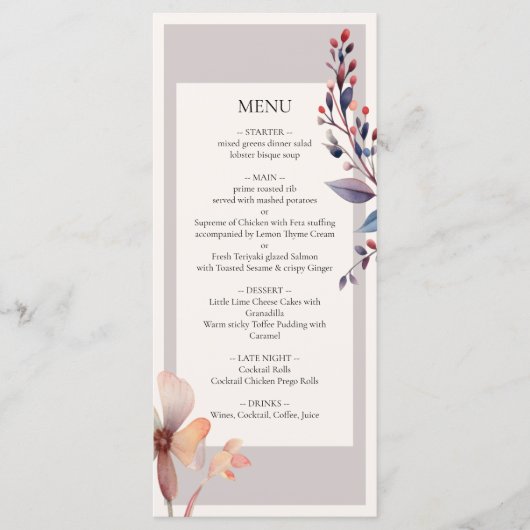 Classic Waterverf Blue Leaves Minimalistische brui Menu (Voorkant)
