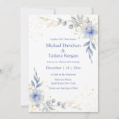 Classic waterverf Dusty Blue Flowers Wedding Kaart (Voorkant)
