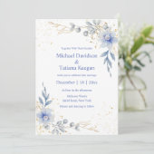 Classic waterverf Dusty Blue Flowers Wedding Kaart (Staand voorkant)