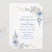 Classic waterverf Dusty Blue Flowers Wedding Kaart (Voorkant / Achterkant)