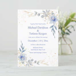 Classic waterverf Dusty Blue Flowers Wedding Kaart