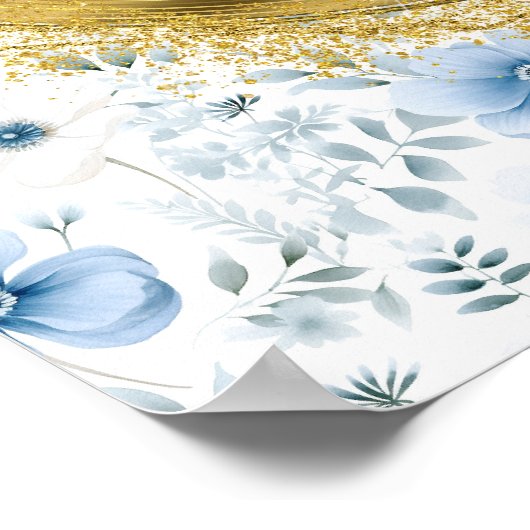 Classic Waterverf Dusty Blue Gold Wedding 8x10 Poster (Hoek)