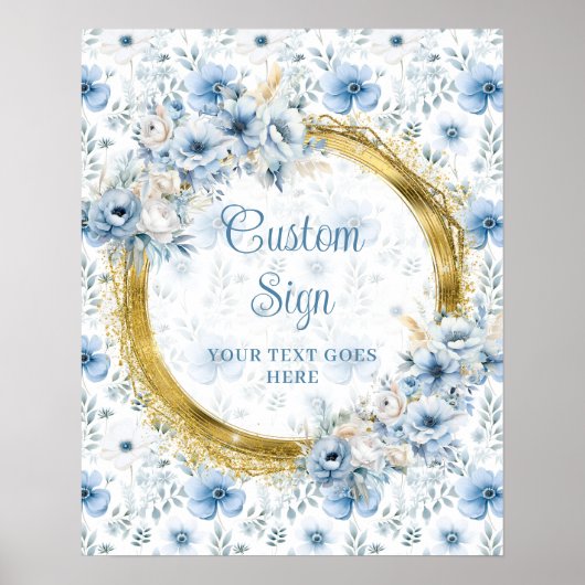 Classic Waterverf Dusty Blue Gold Wedding 8x10 Poster (Voorkant)