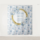 Classic Waterverf Dusty Blue Gold Wedding Banner Wandkleed (Voorkant)