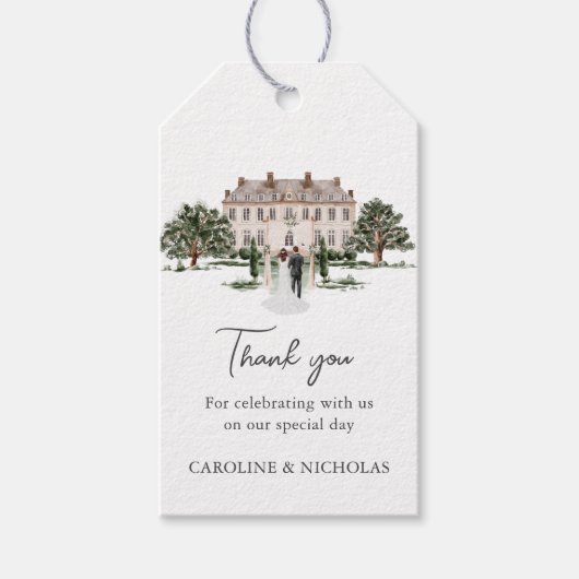 Classic Waterverf Engels Manor House Wedding Cadeaulabel (Voorkant)