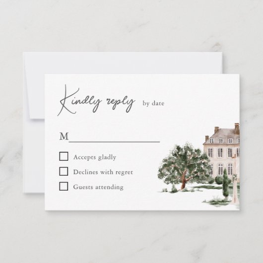 Classic Waterverf Engels Manor House Wedding RSVP Kaartje (Voorkant)