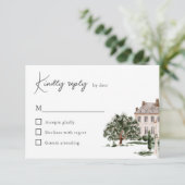 Classic Waterverf Engels Manor House Wedding RSVP Kaartje (Staand voorkant)