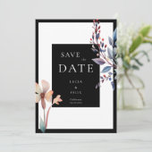 Classic Waterverf Floral Black Save The Date Kaart (Staand voorkant)