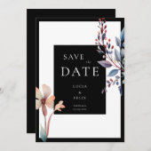 Classic Waterverf Floral Black Save The Date Kaart (Voorkant / Achterkant)