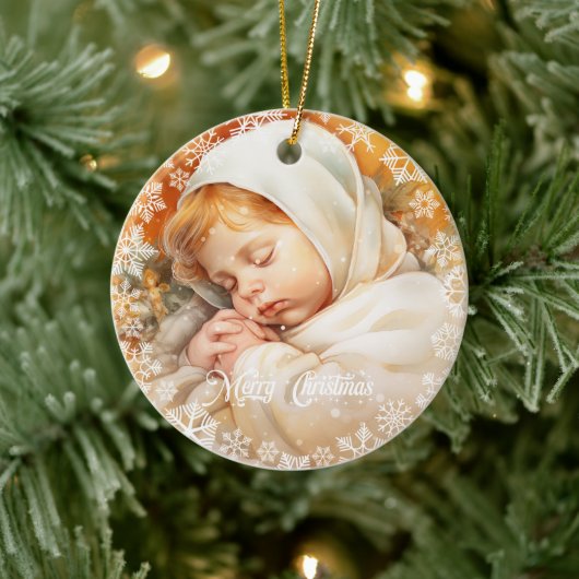 Classic waterverf gouden baby Jesus slapen Keramisch Ornament (Boom)