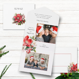 Classic Waterverf Kerst Bloemen Foto All In One Uitnodiging