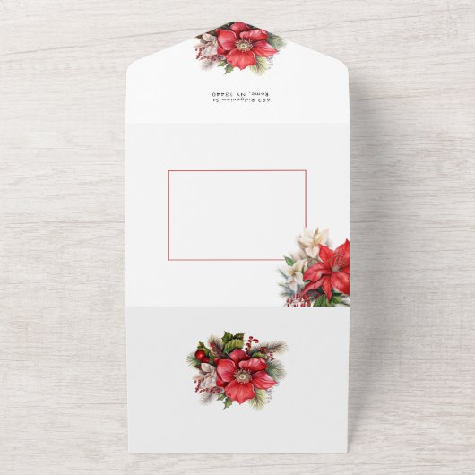 Classic Waterverf Kerst Bloemen Foto All In One Uitnodiging (Buitenkant)