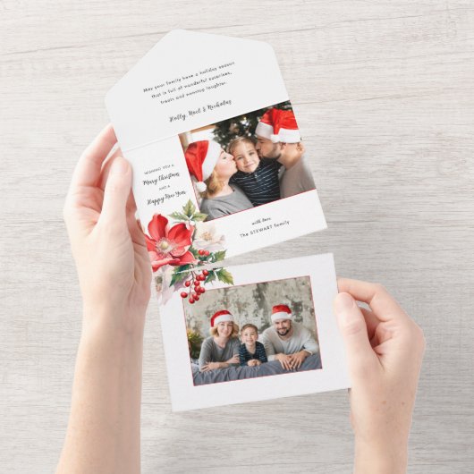 Classic Waterverf Kerst Bloemen Foto All In One Uitnodiging (Afscheurbaar)