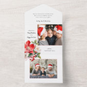 Classic Waterverf Kerst Bloemen Foto All In One Uitnodiging (Binnen)