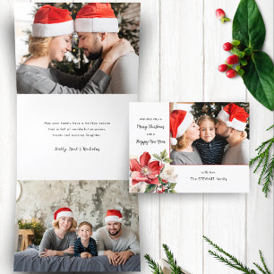 Classic Waterverf Kerst Bloemen Foto Drieluik Wenskaart
