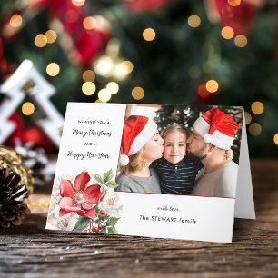 Classic Waterverf Kerst Bloemen Foto Feestdagen Kaart