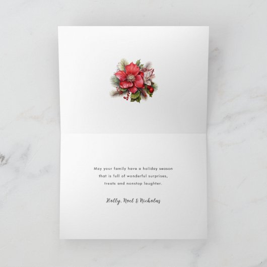 Classic Waterverf Kerst Bloemen Foto Feestdagen Kaart (Binnen)