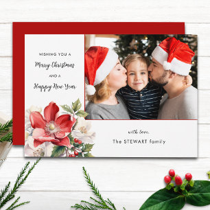 Classic Waterverf Kerst Bloemen Foto Feestdagenkaart
