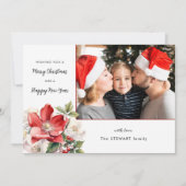 Classic Waterverf Kerst Bloemen Foto Feestdagenkaart (Voorkant)