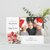 Classic Waterverf Kerst Bloemen Foto Feestdagenkaart (Staand voorkant)