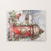 Classic waterverf kerstscène met rode robin legpuzzel (Horizontaal)