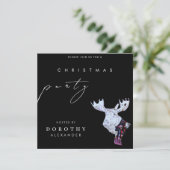 Classic Waterverf Moose Kerstfeest Zwart Kaart (Staand voorkant)