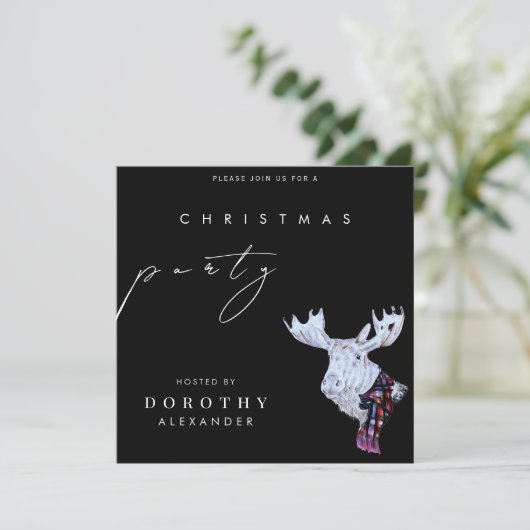 Classic Waterverf Moose Kerstfeest Zwart Kaart (Staand voorkant)