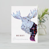 Classic Waterverf Moose Vrolijk kerstfeest Folie Feestdagenkaart (Staand Voorkant)