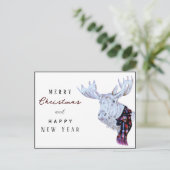 Classic Waterverf Moose Vrolijk Kerstfeest Nieuwja Briefkaart (Staand voorkant)