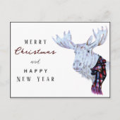 Classic Waterverf Moose Vrolijk Kerstfeest Nieuwja Briefkaart (Voorkant)