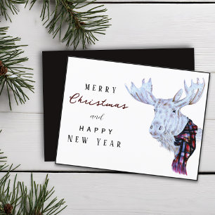 Classic Waterverf Moose Vrolijk Kerstfeest Nieuwja Briefkaart