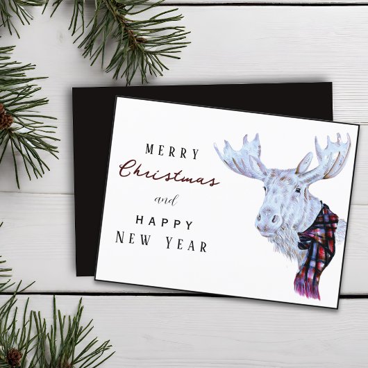 Classic Waterverf Moose Vrolijk Kerstfeest Nieuwja Briefkaart