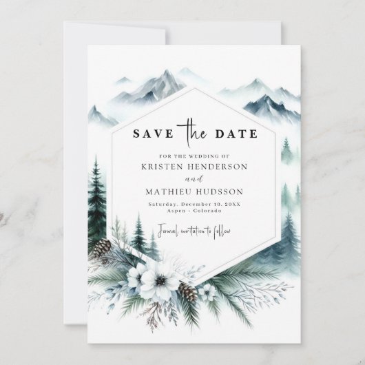 Classic Waterverf Mountain Wedding Save The Date (Voorkant)
