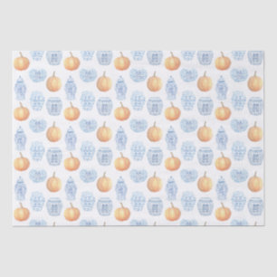 Classic Waterverf pompoenen blauw wit gember potje Tissuepapier