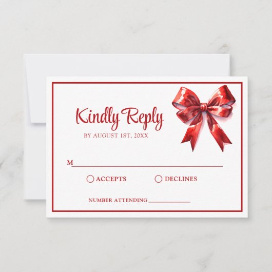 Classic Waterverf Red Bow Wedding RSVP Kaartje (Voorkant)
