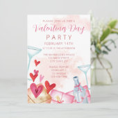 Classic Waterverf Roze Valentijnsdag Party Kaart (Staand voorkant)