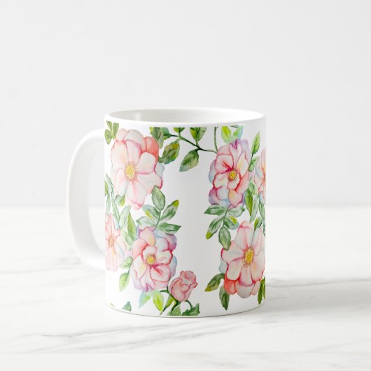 Classic waterverf rozen patroon koffiemok (Voorkant links)