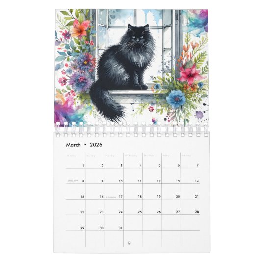 Classic Waterverf Twaalf Kattenrasbloemen 2025 Kalender (Mar 2026)