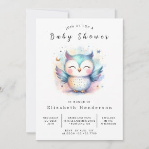 Classic Waterverf Uil Baby shower Kaart