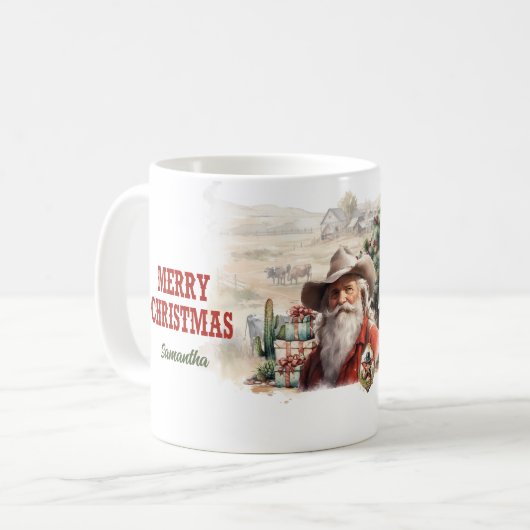 Classic waterverf Western met Santa cowboy pet Koffiemok (Voorkant links)