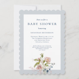 Classic Waterverf Wildflower Blauw Baby shower Kaart