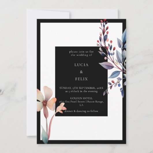 Classic Waterverf Zwart Floral Minimalistische bru Kaart (Voorkant)