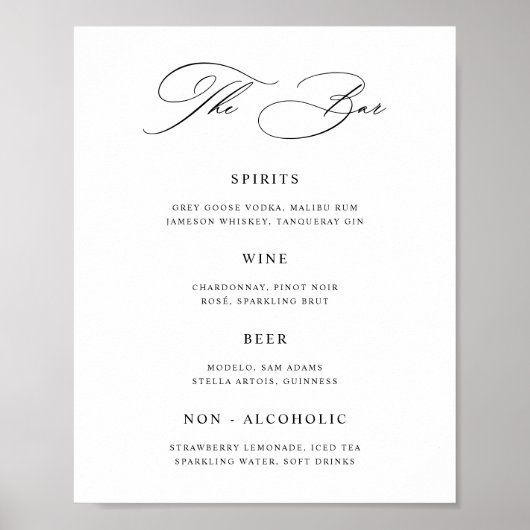Classic Wedding Bar Menu Poster (Voorkant)