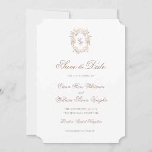 Classic Wedding Crest Save The Date Invitation Kaart (Voorkant)