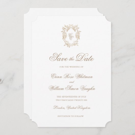 Classic Wedding Crest Save The Date Invitation Kaart (Voorkant / Achterkant)